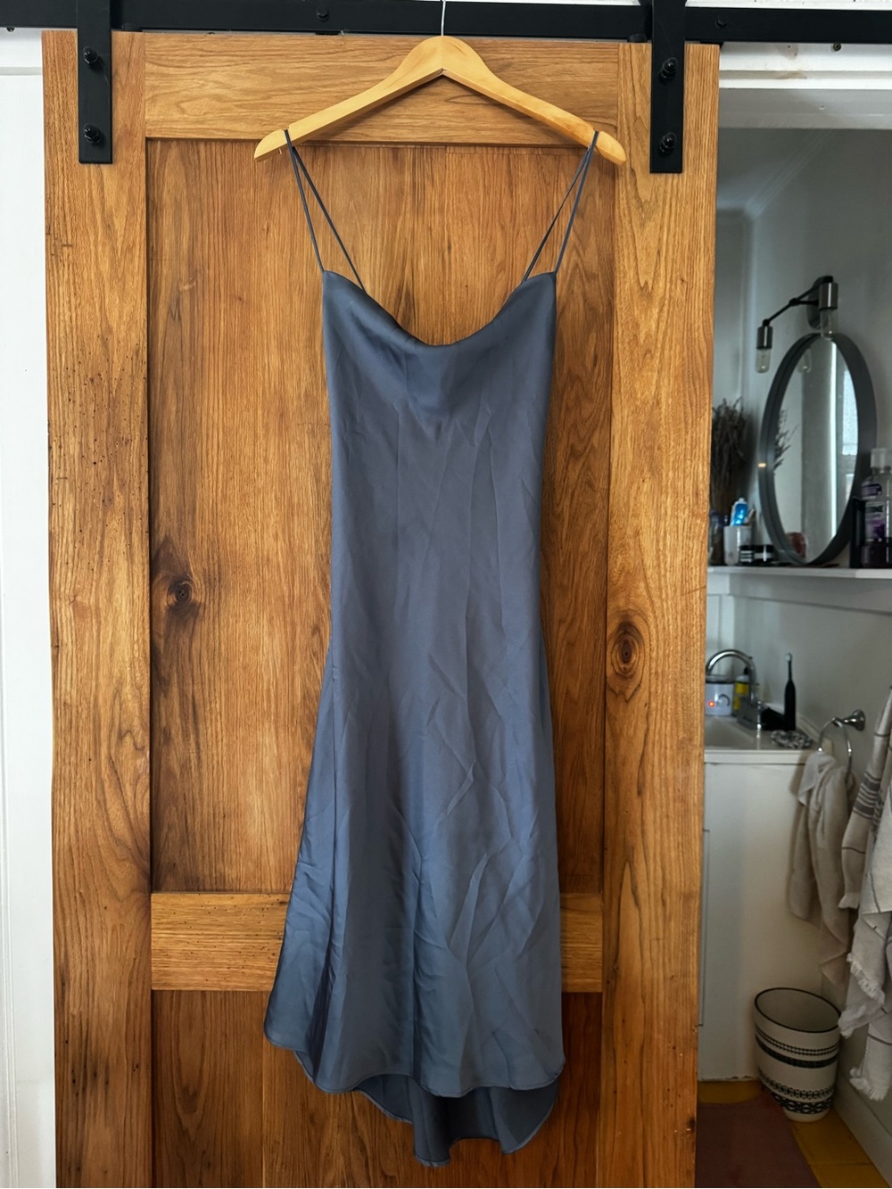 Abercrombie & Fitch Slate Blue Satin Slip Midi Dress